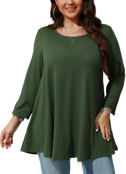 Womens Tops - Plus Size Tunics 3/4 Sleeve Loose Fit Dressy Casual Long Swing Flowy Lady Blouses Shirts Wear with Leggings Teals Blue Clothing A12 SATDG2