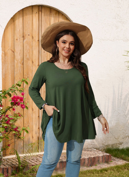 Womens Tops - Plus Size Tunics 3/4 Sleeve Loose Fit Dressy Casual Long Swing Flowy Lady Blouses Shirts Wear with Leggings Teals Blue Clothing A12 SATDG2
