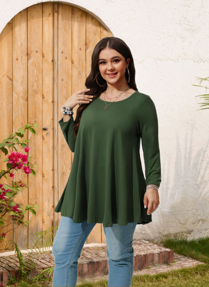 Womens Tops - Plus Size Tunics 3/4 Sleeve Loose Fit Dressy Casual Long Swing Flowy Lady Blouses Shirts Wear with Leggings Teals Blue Clothing A12 SATDG2