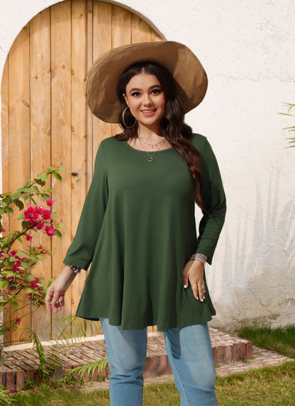 Womens Tops - Plus Size Tunics 3/4 Sleeve Loose Fit Dressy Casual Long Swing Flowy Lady Blouses Shirts Wear with Leggings Teals Blue Clothing A12 SATDG2