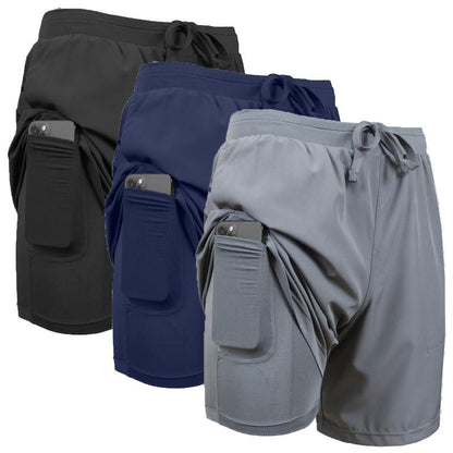 【⏰BUY 1 GET 2 FREE】3-Pack Men's 2 in 1 Quick Dry Gym Running Shorts With Liner