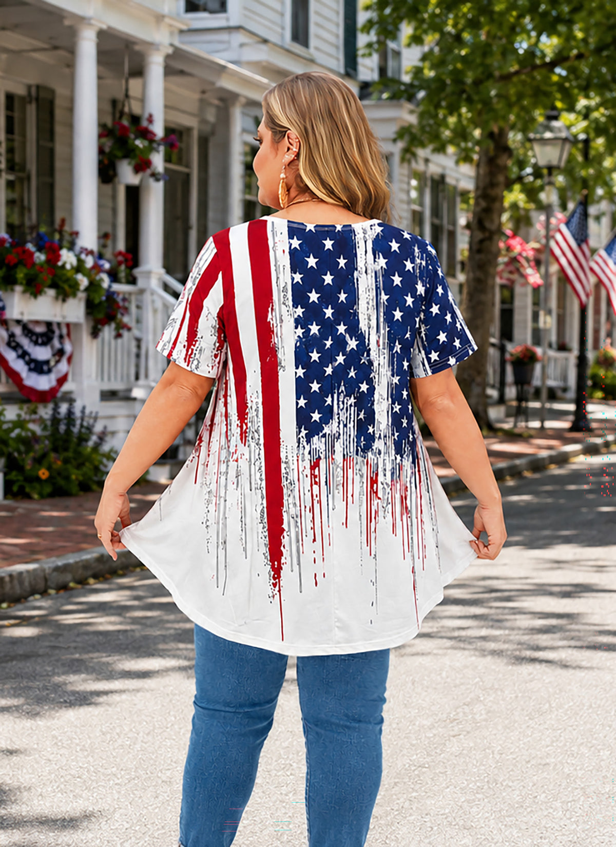 Plus Size White American Flag Print Tunic Top