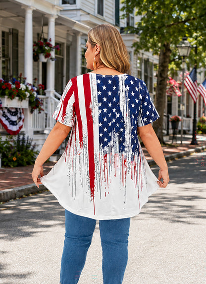 Plus Size White American Flag Print Tunic Top