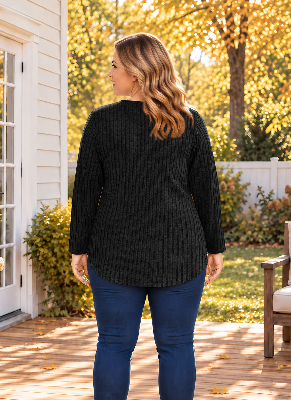 Plus Size Black Lace V-Neck Ribbed Tunic Top