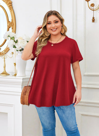 Women's Plus Size Swing Tunic Top – Short Sleeve, Flowy A-Line Blouse to Wear with Leggings b41