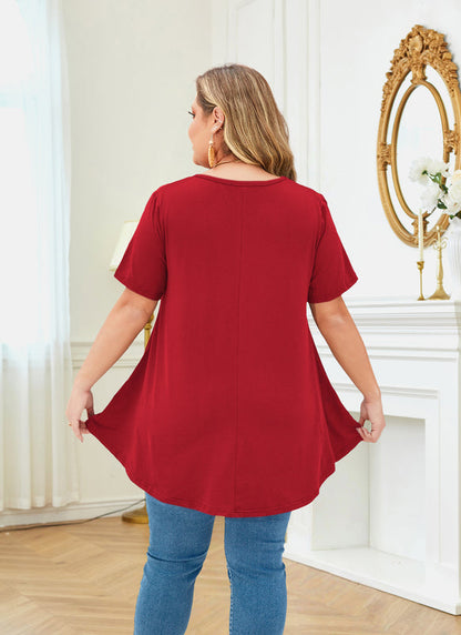 Women's Plus Size Swing Tunic Top – Short Sleeve, Flowy A-Line Blouse to Wear with Leggings b41