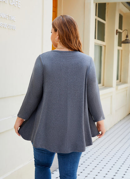 Womens Tops - Plus Size Tunics 3/4 Sleeve Loose Fit Dressy Casual Long Swing Flowy Lady Blouses Shirts Wear with Leggings Teals Blue Clothing A28 SATDG