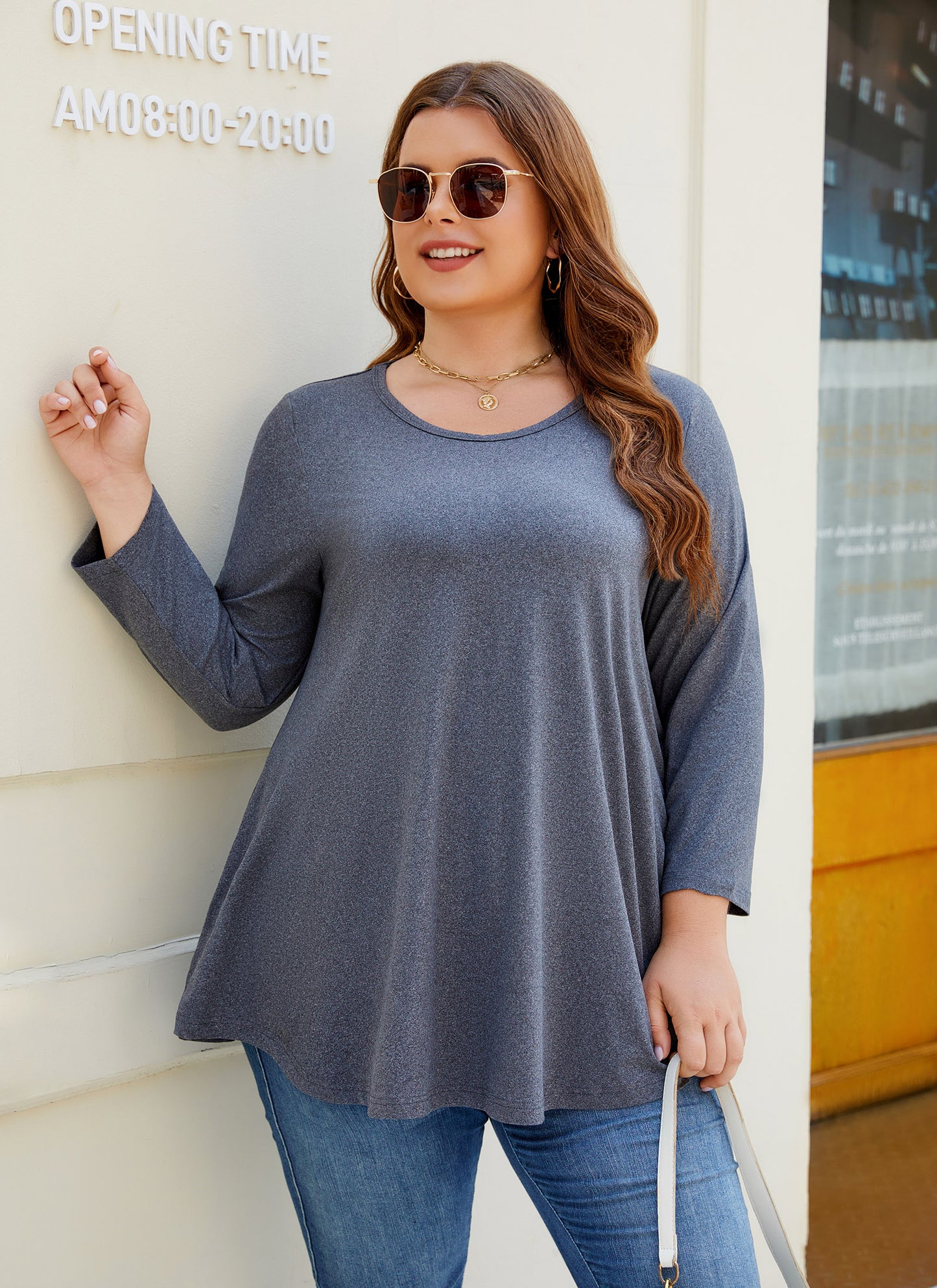 Womens Tops - Plus Size Tunics 3/4 Sleeve Loose Fit Dressy Casual Long Swing Flowy Lady Blouses Shirts Wear with Leggings Teals Blue Clothing A28 SATDG