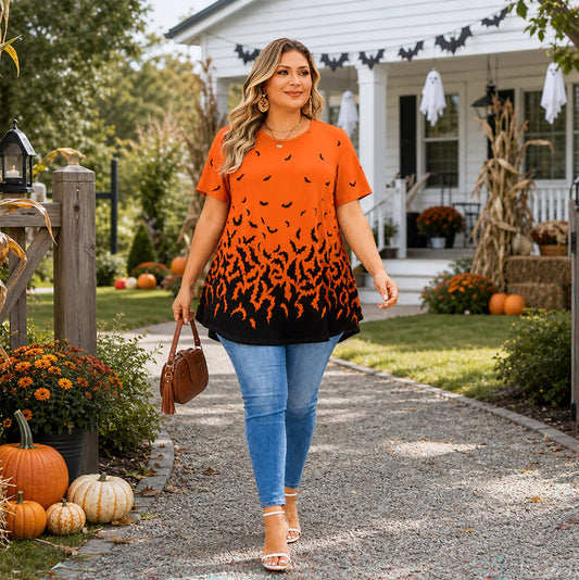 Women's Halloween Orange & Black Swing Tunic Top – Plus Size B51