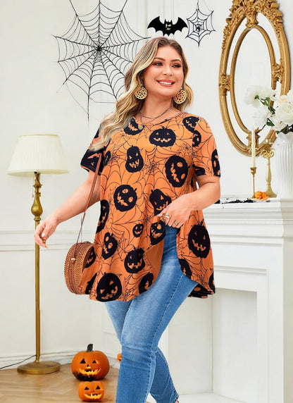 Women's Plus Size Halloween Tunic Top – Short Sleeve Swing Flare Blouse b43