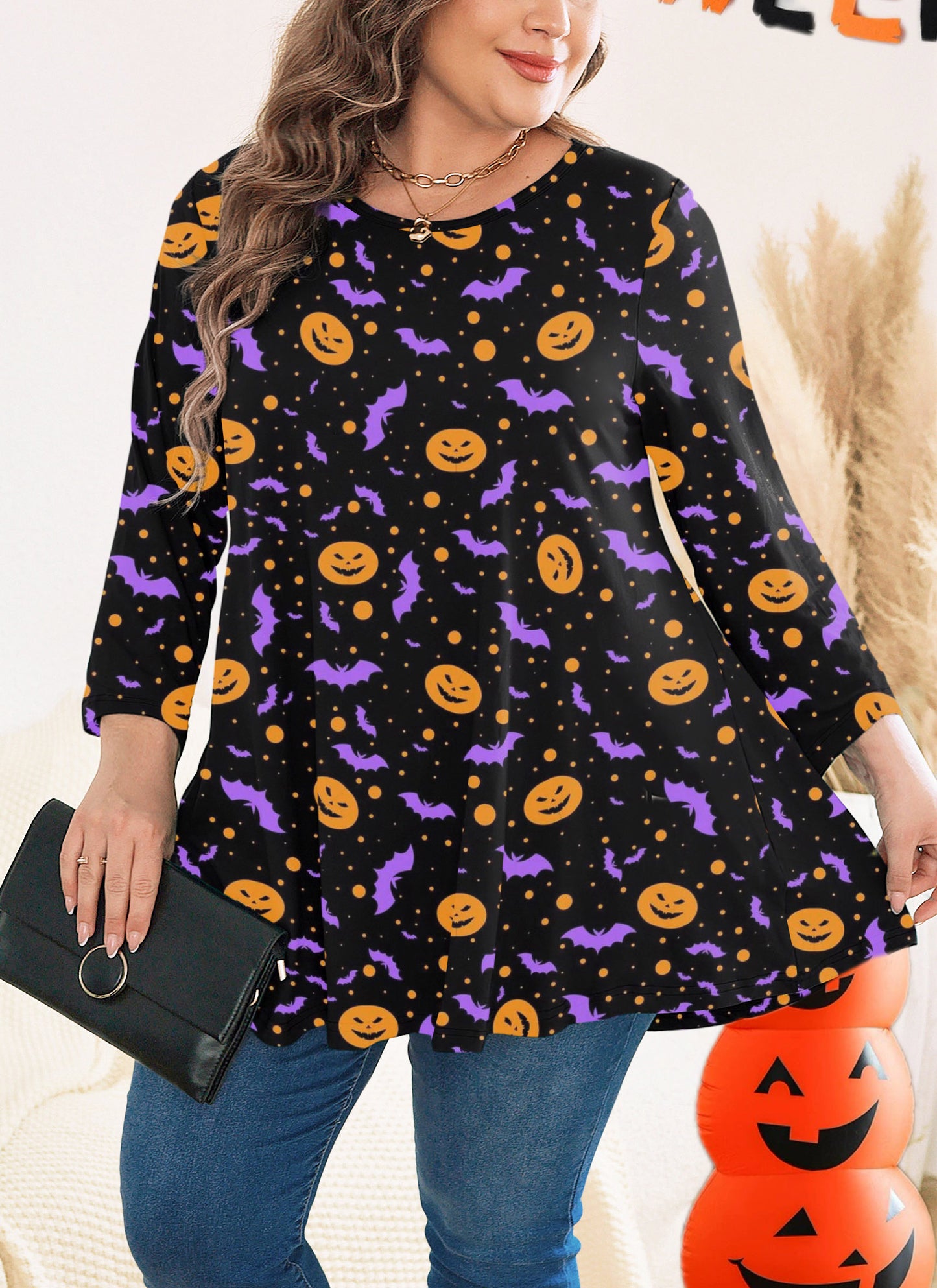 Womens Tops - Plus Size Tunics 3/4 Sleeve Loose Fit Dressy Casual Long Swing Flowy Lady Blouses Shirts Wear with Leggings Teals Blue Clothing A22 SATBD