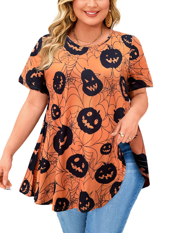Women's Plus Size Halloween Tunic Top – Short Sleeve Swing Flare Blouse b43