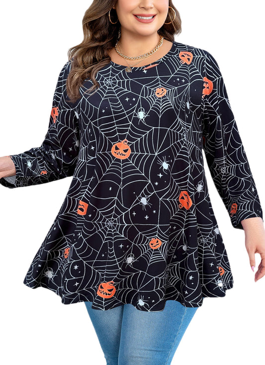 Women's Plus Size Halloween Tunic Top – 3/4 Sleeve Swing Flare Blouse d22