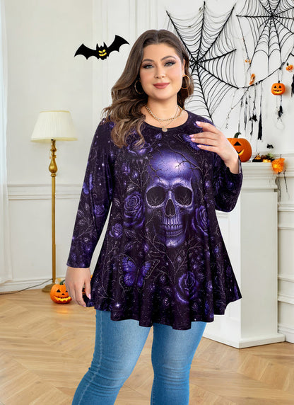 Women's Purple Swing Tunic Top – 3/4 Sleeve, Plus Size C42