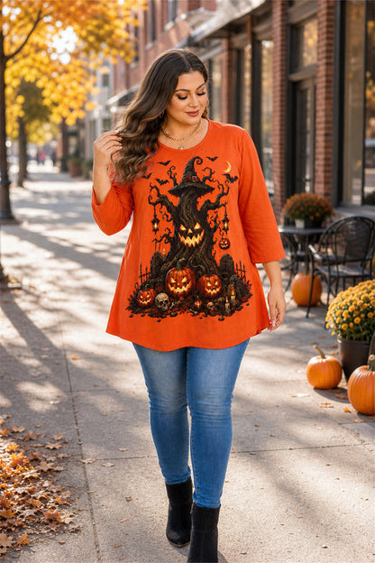 Women's Orange Swing Tunic Top – 3/4 Sleeve, Plus Size C41