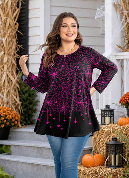 Plus Size Black & Pink Spiderweb Swing Tunic