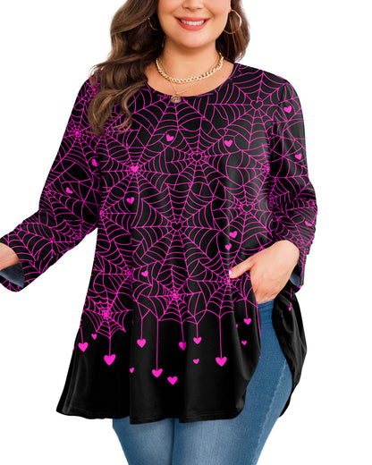 Plus Size Black & Pink Spiderweb Swing Tunic