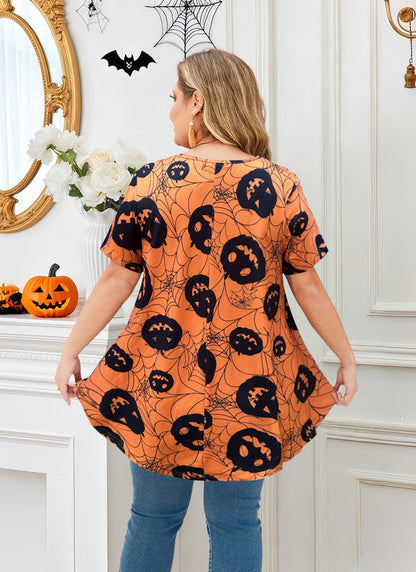 Women's Plus Size Halloween Tunic Top – Short Sleeve Swing Flare Blouse b43