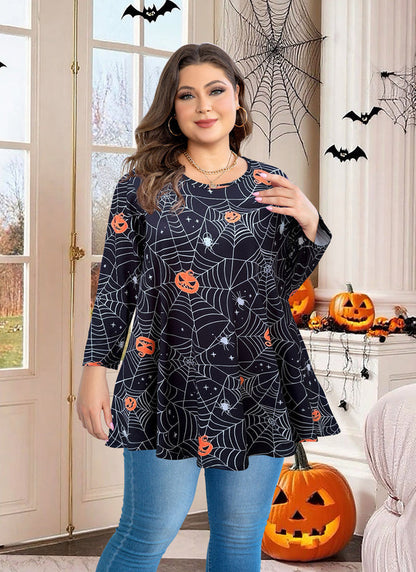 Women's Plus Size Halloween Tunic Top – 3/4 Sleeve Swing Flare Blouse d22