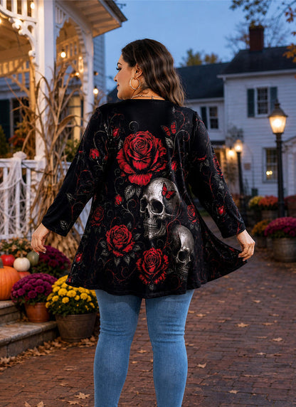 Women's Red & Black Plus Size Swing Tunic Top – 3/4 Sleeve Flowy Blouse A50