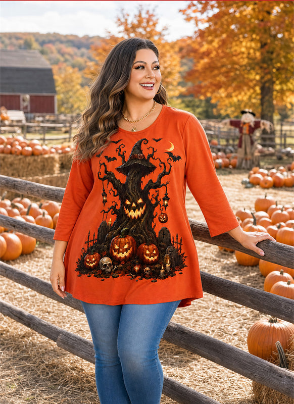 Women's Orange Swing Tunic Top – 3/4 Sleeve, Plus Size C41