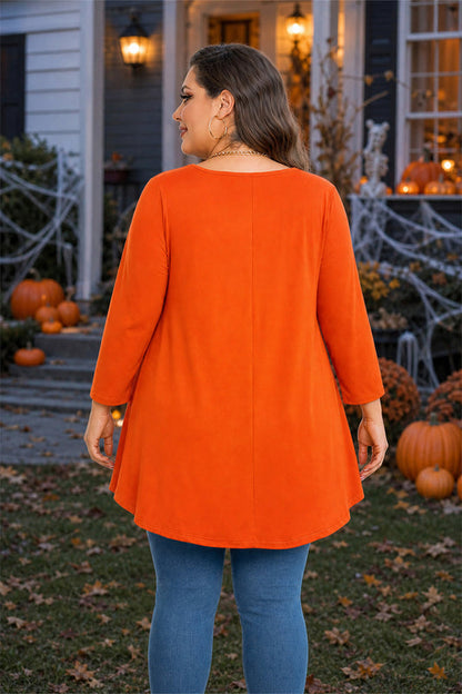 Women's Orange Swing Tunic Top – 3/4 Sleeve, Plus Size C41