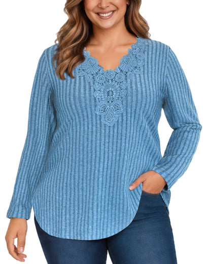 Splensive plus size Light Blue Lace-Trim Ribbed Tunic Top