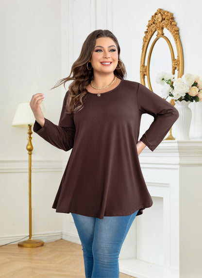 Womens Tops - Plus Size Tunics 3/4 Sleeve Loose Fit Dressy Casual Long Swing Flowy Lady Blouses Shirts Wear with Leggings Teals Blue Clothing A42 SATBBRO