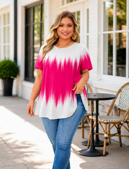 Women's Plus Size Short Sleeve Swing Tunic Top | Flowy Blouse B52