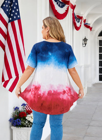 Women's Plus Size American Flag Tunic Top – Short Sleeve USA Patriotic Swing Blouse e21