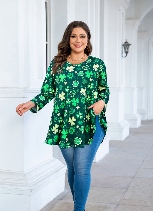 Womens Tunic Tops 3/4 Sleeve Plus Size Crew Neck Swing Flare Loose Fit T-Shirt Blouses to Wear with Leggings IV