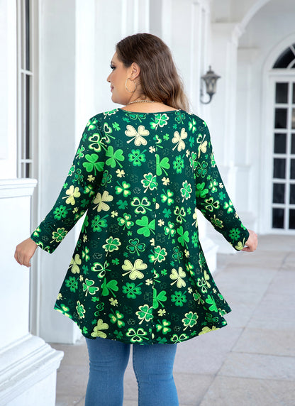 Womens Tunic Tops 3/4 Sleeve Plus Size Crew Neck Swing Flare Loose Fit T-Shirt Blouses to Wear with Leggings IV