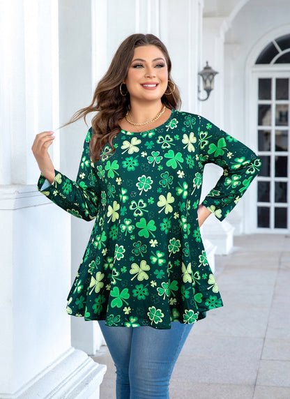 Womens Tunic Tops 3/4 Sleeve Plus Size Crew Neck Swing Flare Loose Fit T-Shirt Blouses to Wear with Leggings IV