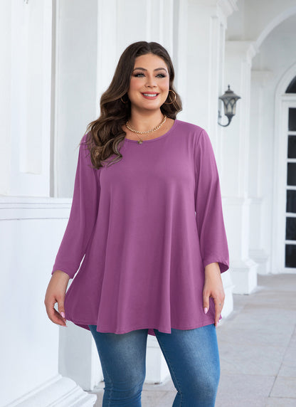 Womens Tops - Plus Size Tunics 3/4 Sleeve Loose Fit Dressy Casual Long Swing Flowy Lady Blouses Shirts Wear with Leggings Teals Blue Clothing A29 SATSP