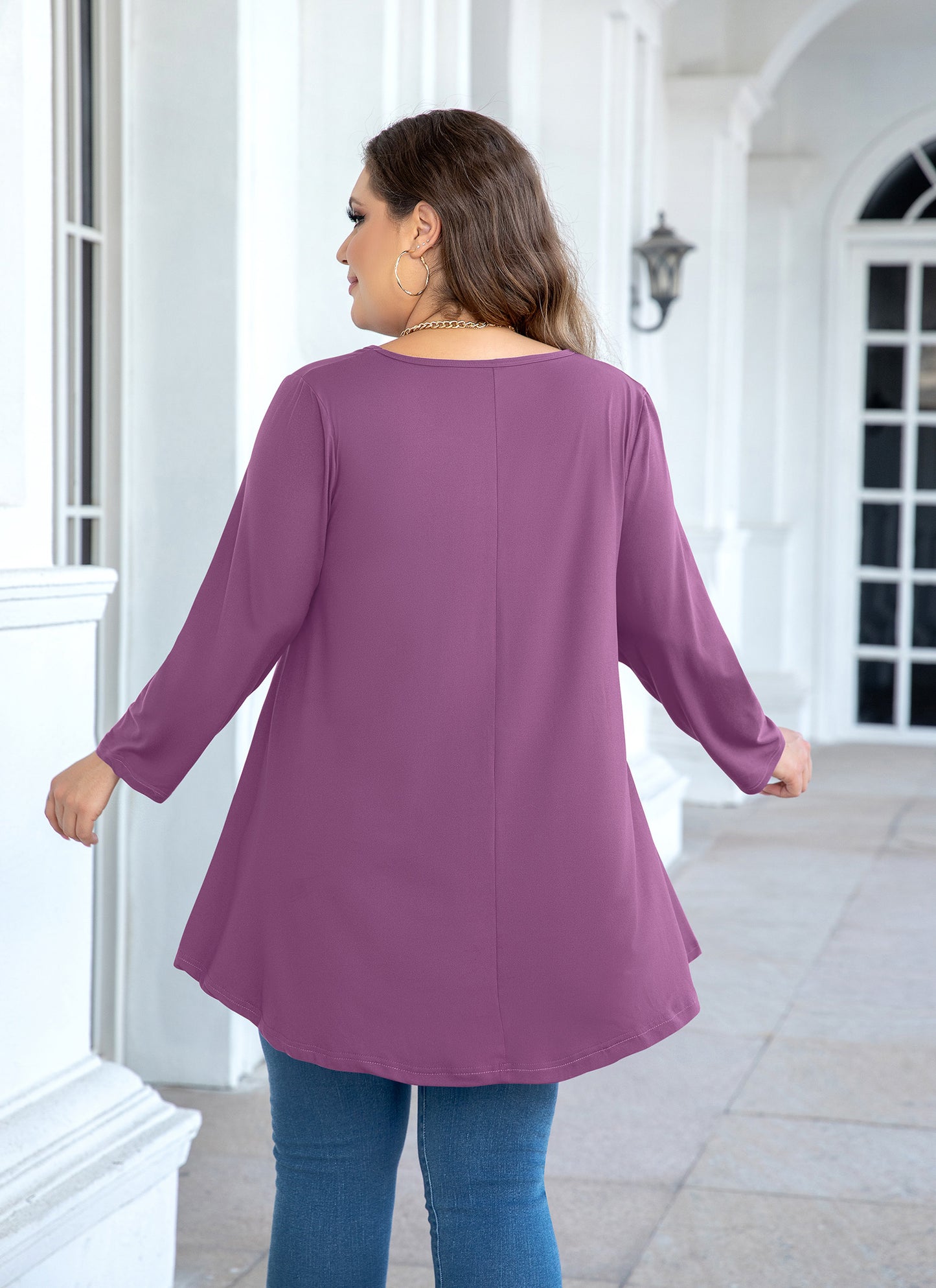 Womens Tops - Plus Size Tunics 3/4 Sleeve Loose Fit Dressy Casual Long Swing Flowy Lady Blouses Shirts Wear with Leggings Teals Blue Clothing A29 SATSP