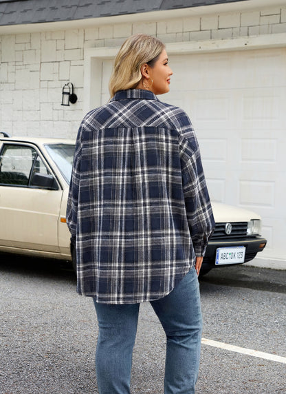 Plus Size Navy & White Plaid Button-Up Shirt