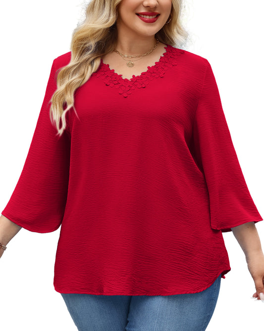 Plus Size Red Lace V-Neck Blouse J20
