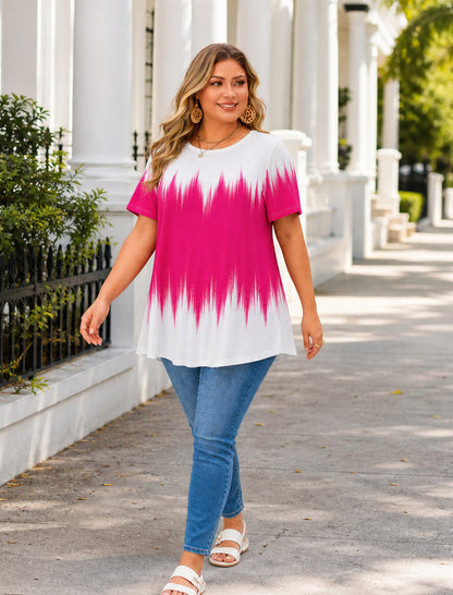 Women's Plus Size Short Sleeve Swing Tunic Top | Flowy Blouse B52