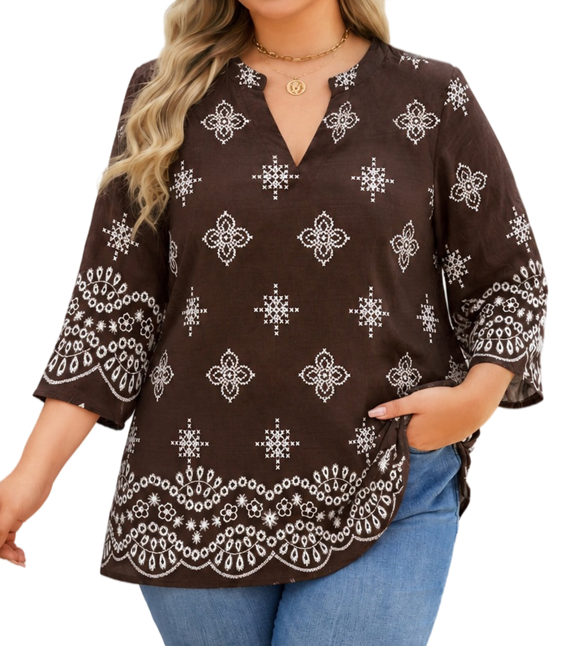 Splensive plus size Chocolate Brown Printed Tunic Top