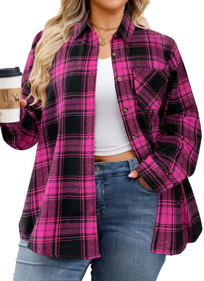 Plus Size Fuchsia Plaid Button-Up Shirt G21