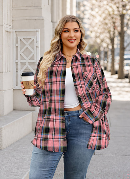 Plus Size Dusty Pink Plaid Button-Up Shirt G24