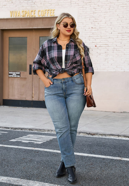Plus Size Black & Pink Plaid Button-Up Shirt