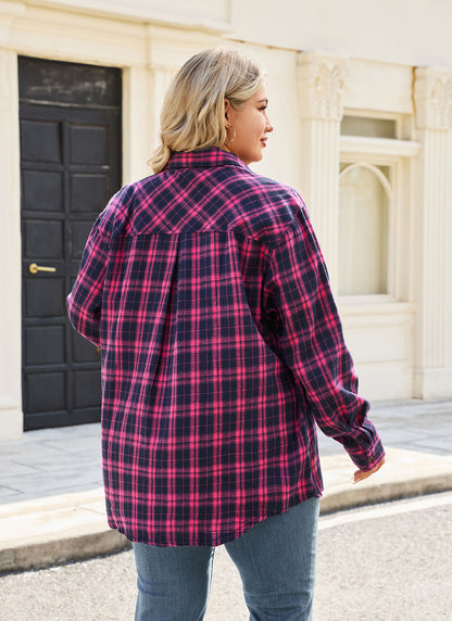 Plus Size Fuchsia & Navy Plaid Button-Up Shirt