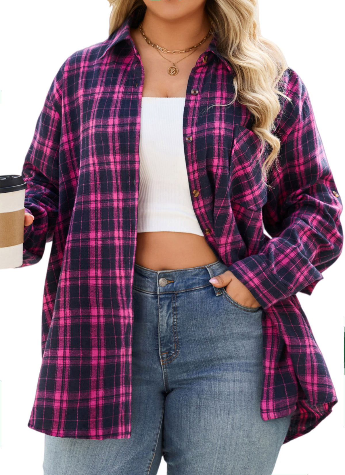 Splensive plus size Fuchsia & Navy Plaid Button-Up Shirt