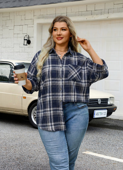 Plus Size Navy & White Plaid Button-Up Shirt