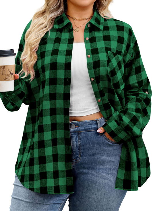 Splensive plus size Green Buffalo Plaid Button-Up Shirt