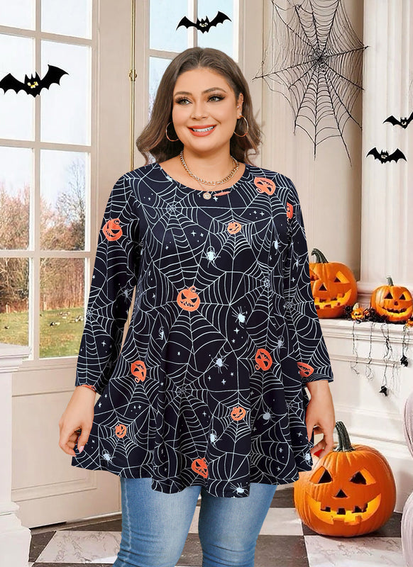 Women's Plus Size Halloween Tunic Top – 3/4 Sleeve Swing Flare Blouse d22