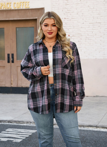 Plus Size Black & Pink Plaid Button-Up Shirt