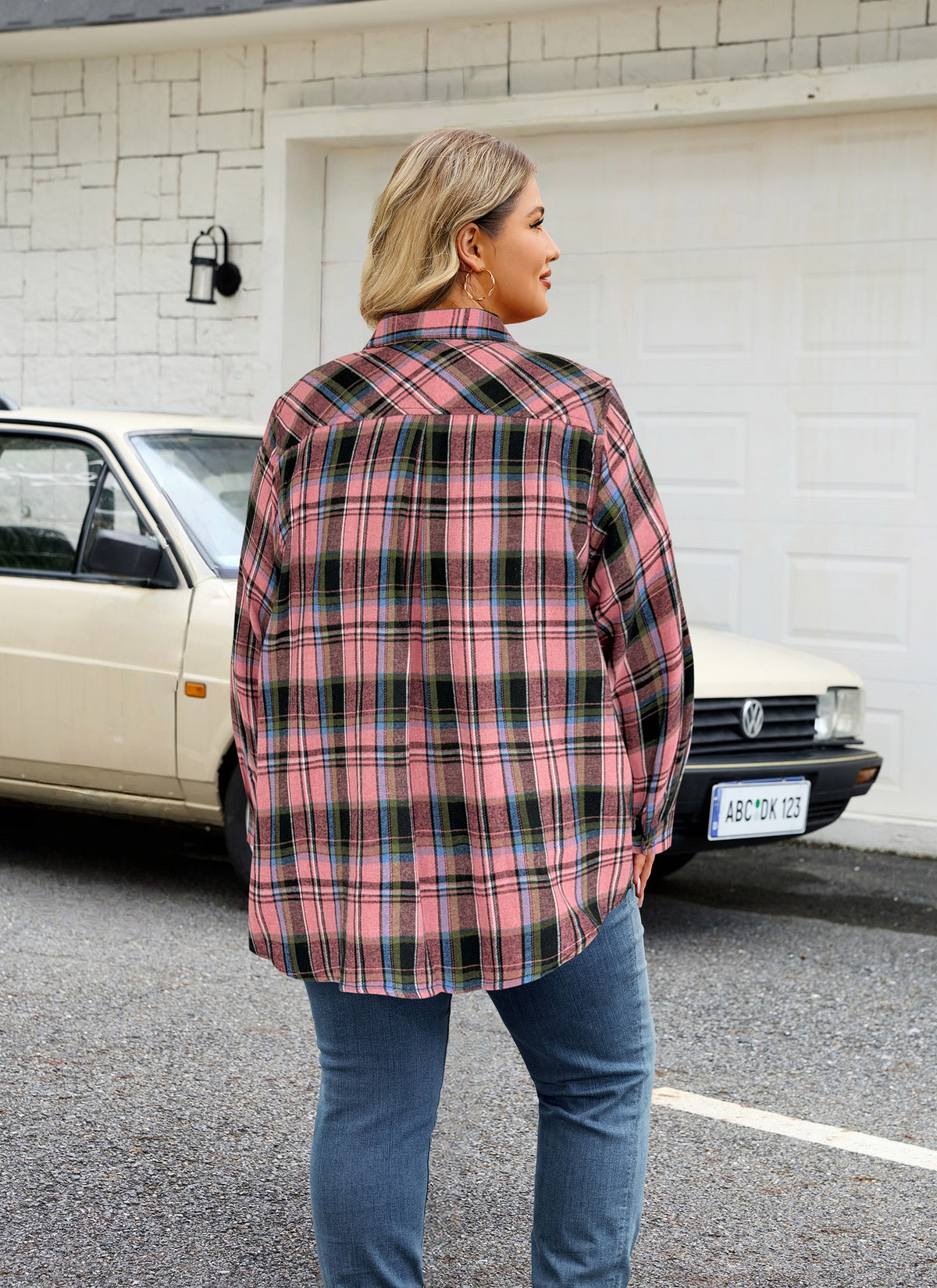 Plus Size Dusty Pink Plaid Button-Up Shirt G24