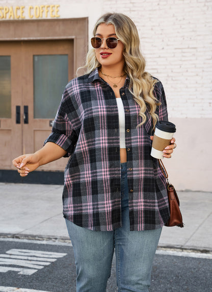 Plus Size Black & Pink Plaid Button-Up Shirt